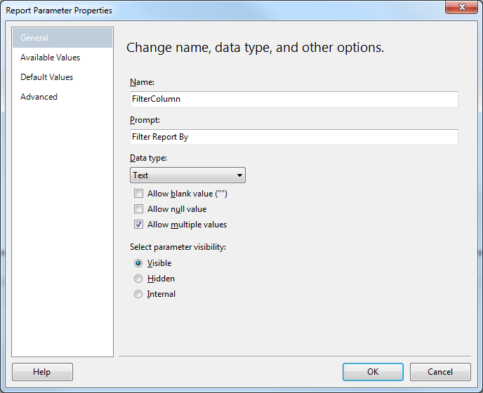SSRS Adding User Selectable Parameter Options (2/3)